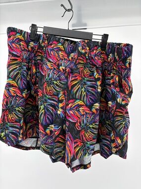 Women’s Black Tropical Leaf Skort with Multicolor Print